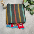 Earth-Toned Striped Mul Cotton Saree with Playful Tassels
