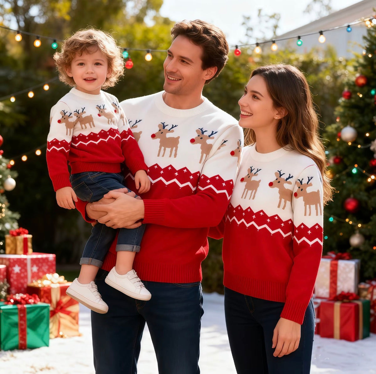 Red Adult Christmas Jumper - Reindeer Fair Isle Knit