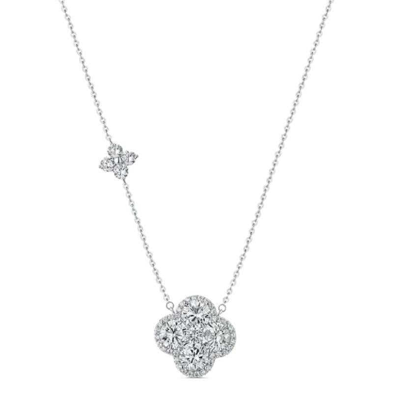 S925 Sterling Silver Flower Necklace – Platinum Plated with 5A Zirconia Stones