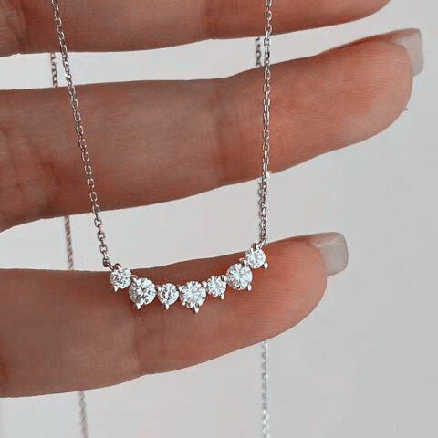 S925 Sterling Silver Curved Bar necklace with 5A Zirconia – Platinum Plated