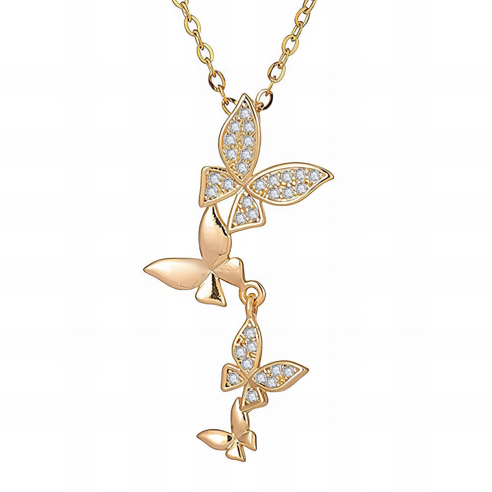 Gold Plated 316L Stainless Steel Cubic Zirconia Pendant Necklace – Waterproof & Hypoallergenic
