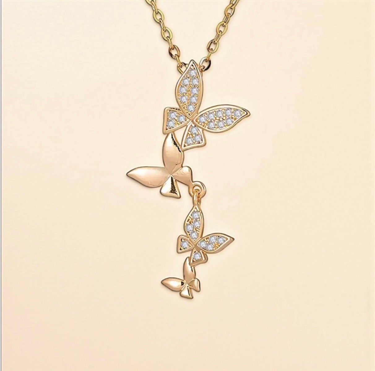Gold Plated 316L Stainless Steel Cubic Zirconia Pendant Necklace – Waterproof & Hypoallergenic