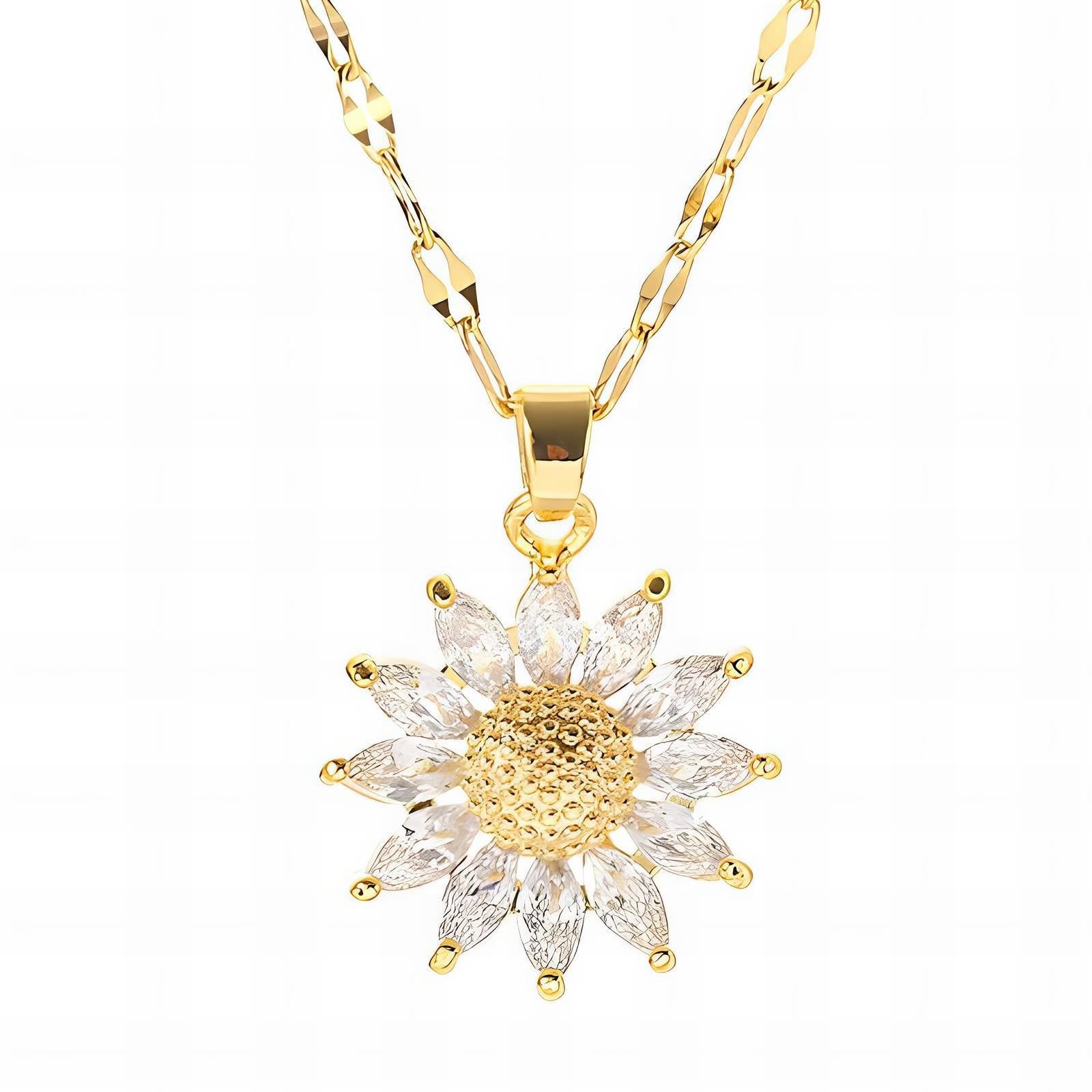 18K Gold Plated Cubic Zirconia Pendant Necklace – Stainless Steel