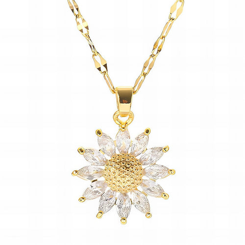 18K Gold Plated Cubic Zirconia Pendant Necklace – Stainless Steel