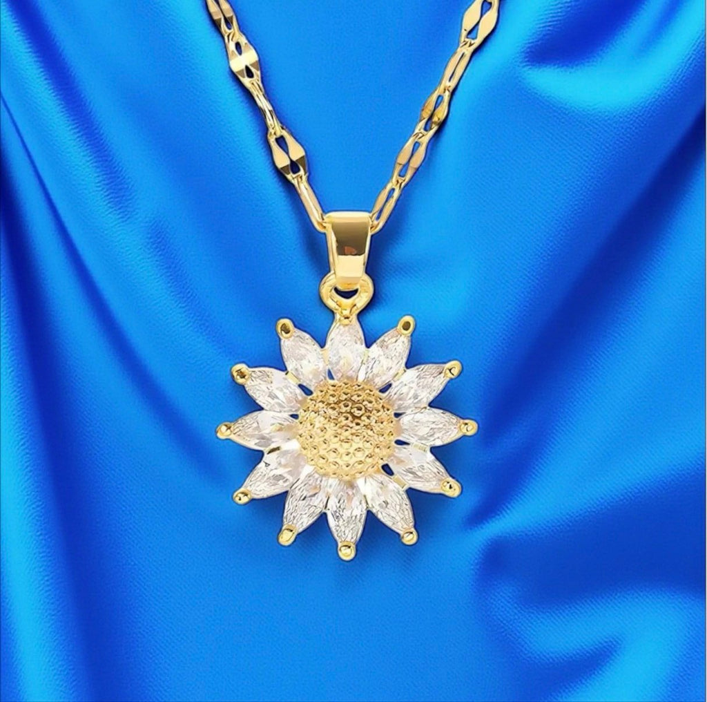 18K Gold Plated Cubic Zirconia Pendant Necklace – Stainless Steel