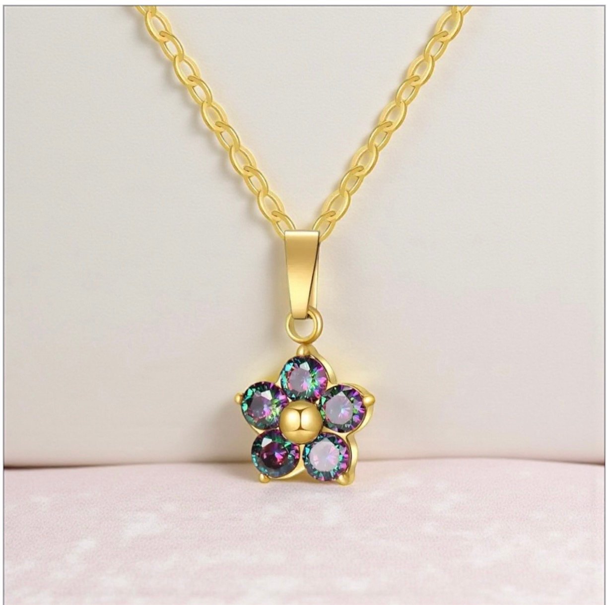 Gold Plated Cubic Zirconia Pendant Necklace – Stainless Steel