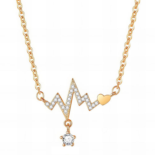 18K Gold Plated Cubic Zirconia Pendant Necklace – Stainless Steel