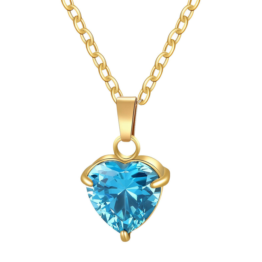 Waterproof 18K Gold Plated Blue Heart Necklace in 316L Stainless Steel