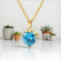 Waterproof 18K Gold Plated Blue Heart Necklace in 316L Stainless Steel