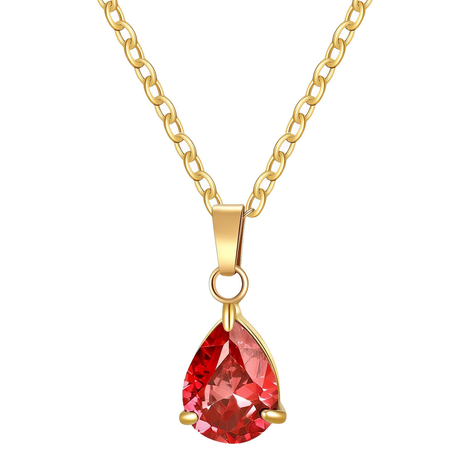 Waterproof 18K Gold Plated Red Teardrop Necklace - 316L Stainless Steel