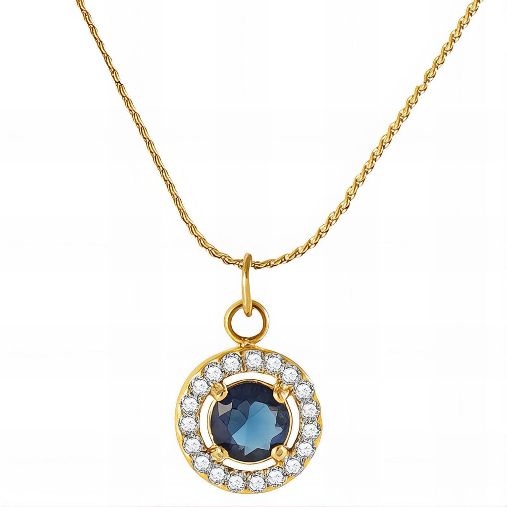 Elegant 18K Gold Plated Blue Sapphire-Style Halo Necklace in Stainless Steel