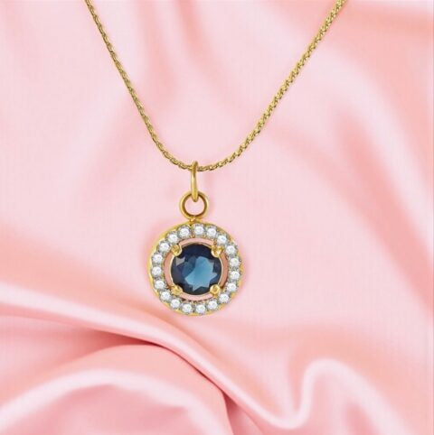 Elegant 18K Gold Plated Blue Sapphire-Style Halo Necklace in Stainless Steel