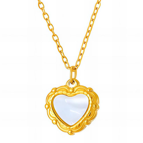 18K Gold Plated Vintage Heart Pendant Necklace - Waterproof 316L Stainless Steel