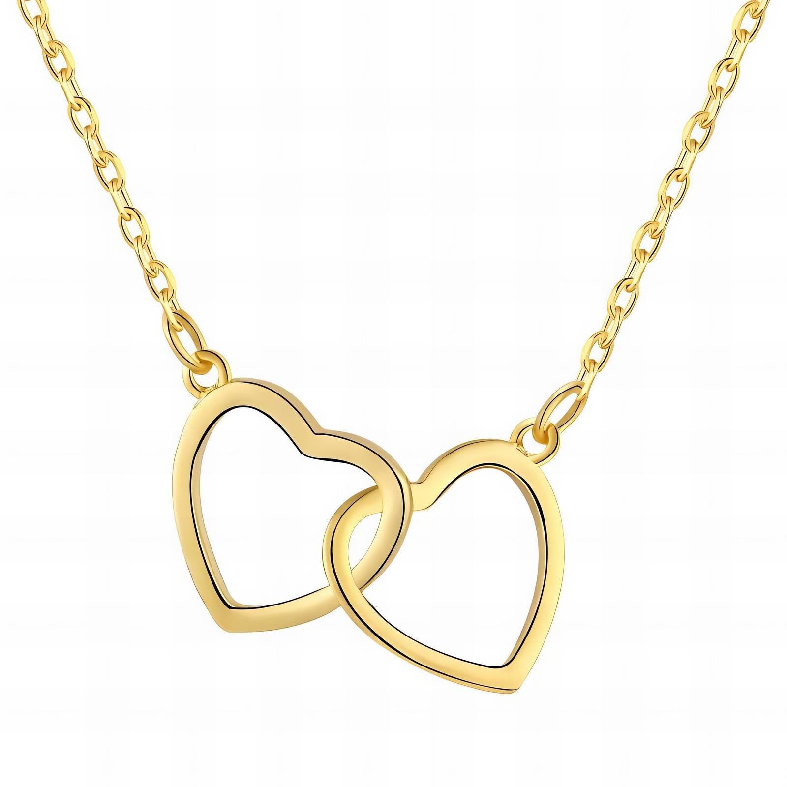 18K Gold Plated Interlocking Heart Necklace - Waterproof 316L Stainless Steel