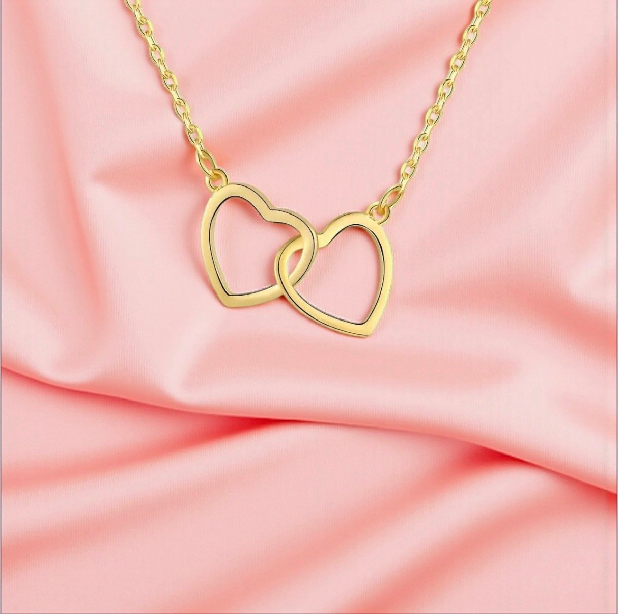 18K Gold Plated Interlocking Heart Necklace - Waterproof 316L Stainless Steel