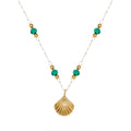 18K Gold Plated Seashell Necklace with Green Beads