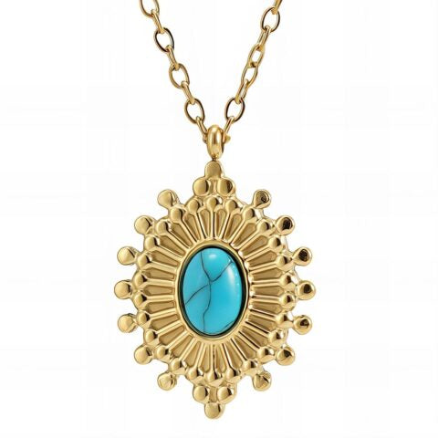 18K Gold Turquoise Sunburst Necklace