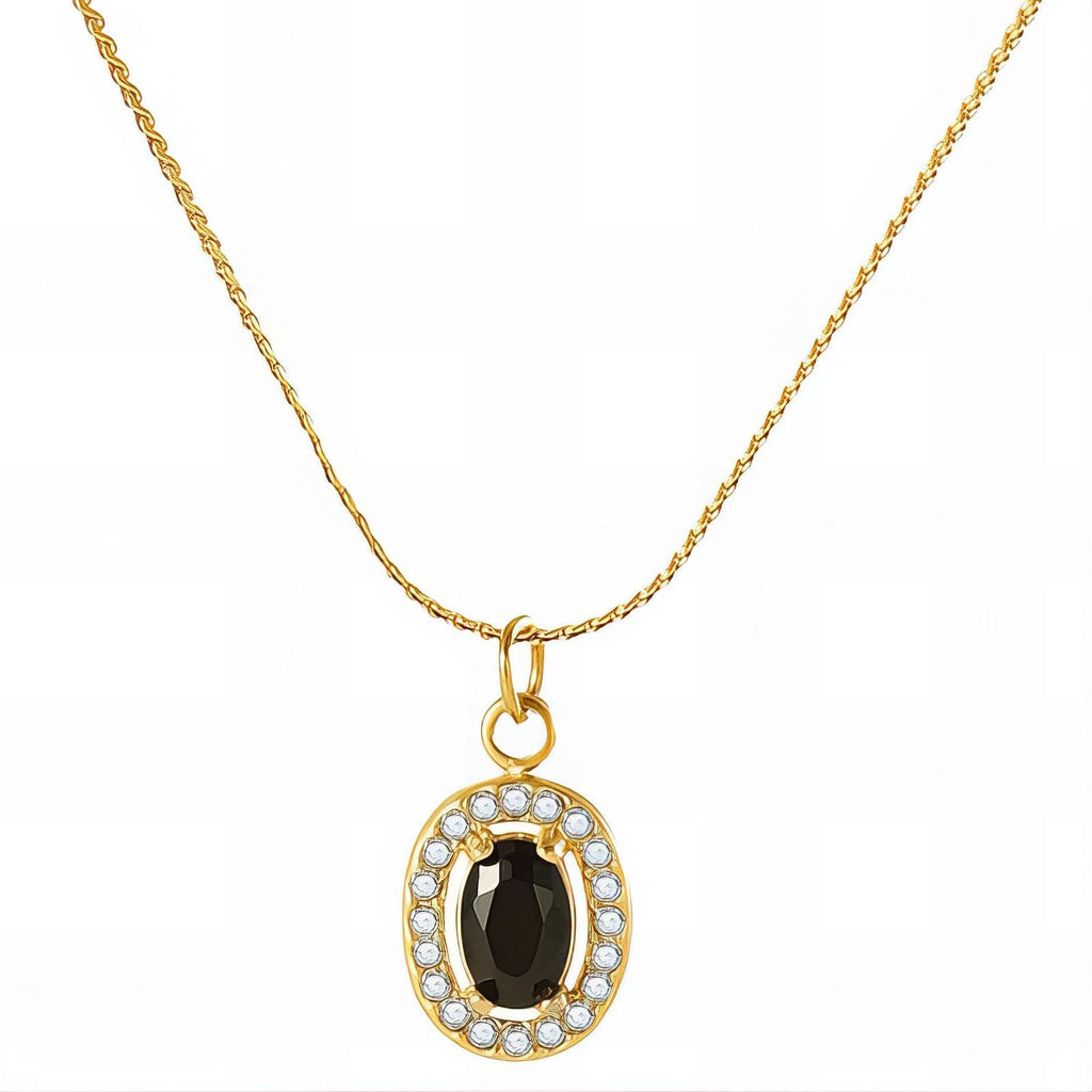 18K Gold Plated Black Oval Pendant Necklace | Waterproof & Tarnish-Free 316L Stainless Steel Jewelry with Cubic Zirconia