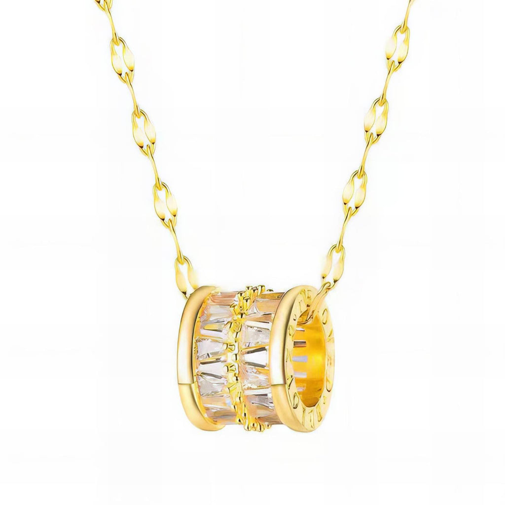18K Gold Plated Barrel Pendant Necklace with Cubic Zirconia | Waterproof & Tarnish-Free Stainless Steel Jewelry