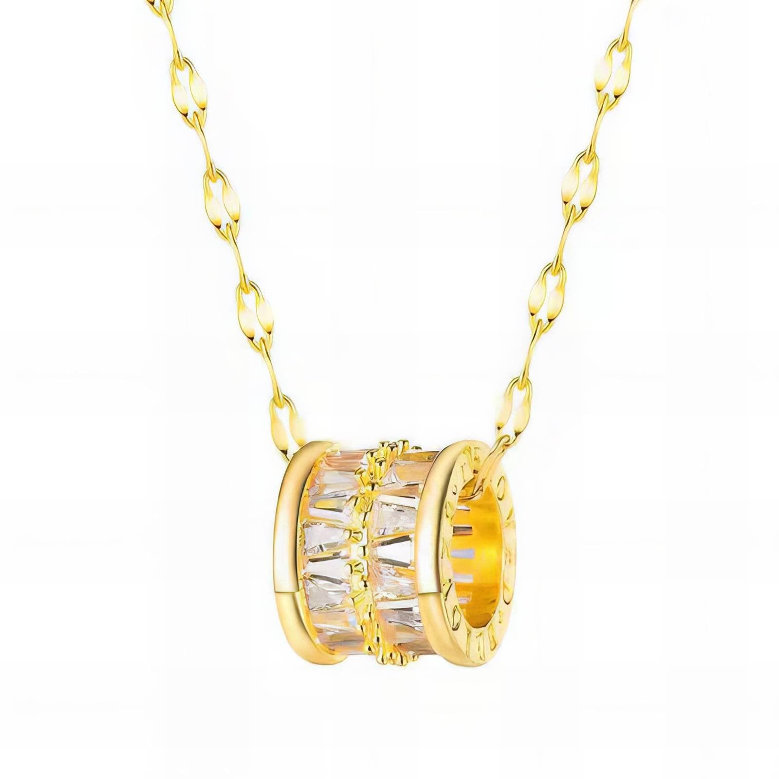 18K Gold Plated Barrel Pendant Necklace with Cubic Zirconia | Waterproof & Tarnish-Free Stainless Steel Jewelry