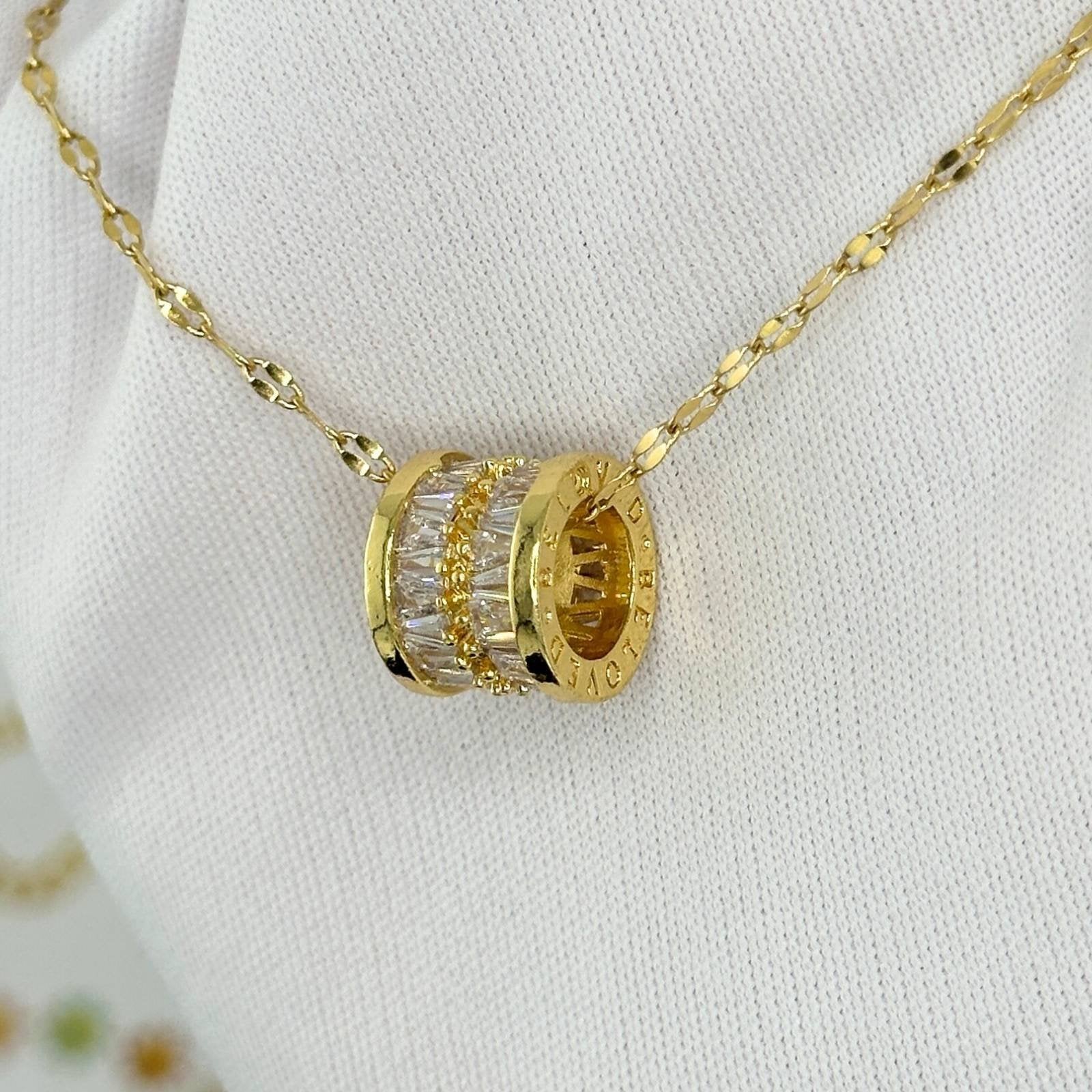 18K Gold Plated Barrel Pendant Necklace with Cubic Zirconia | Waterproof & Tarnish-Free Stainless Steel Jewelry