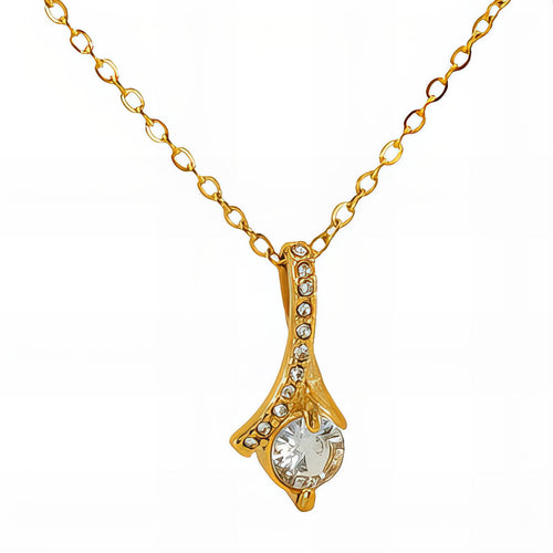 18K Gold Plated Teardrop Ribbon Necklace | Waterproof & Tarnish-Free Stainless Steel with Cubic Zirconia