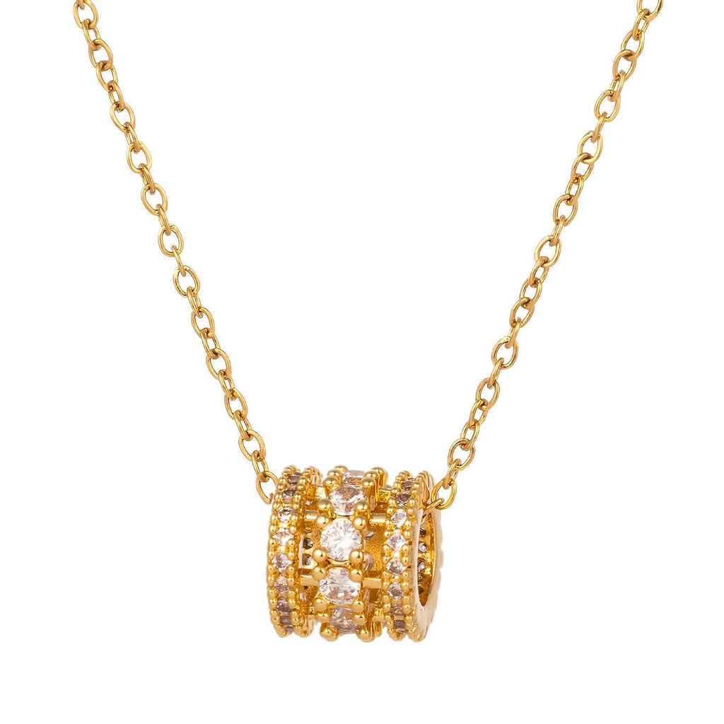 18K Gold Plated Stainless Steel Barrel Pendant Necklace with Cubic Zirconia | Waterproof & Tarnish-Free Dainty Gold Jewelry