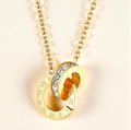 18K Gold Plated Roman Numeral Interlocking Ring Necklace | Waterproof & Tarnish-Free Stainless Steel Jewelry with Cubic Zirconia