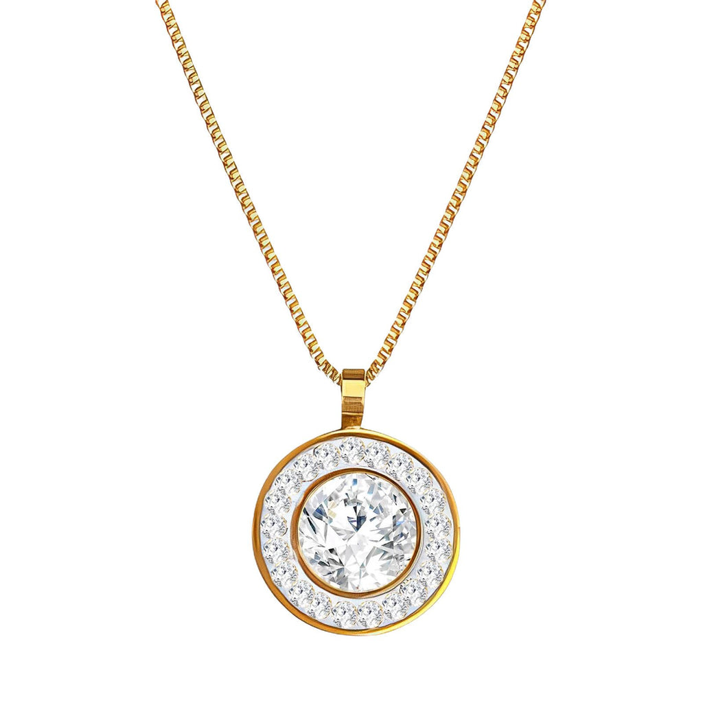 18K Gold Plated Round Halo Cubic Zirconia Necklace | Waterproof & Tarnish-Free Stainless Steel Jewelry