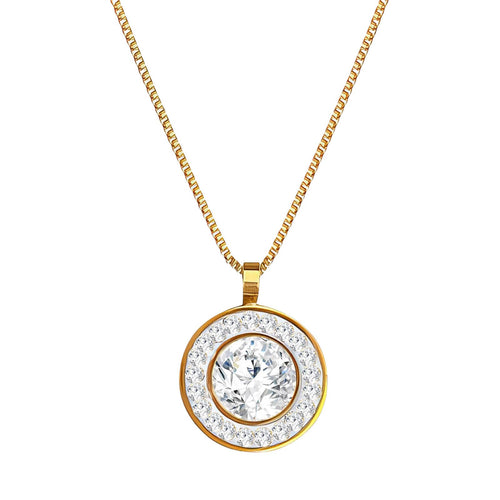 18K Gold Plated Round Halo Cubic Zirconia Necklace | Waterproof & Tarnish-Free Stainless Steel Jewelry