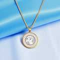 18K Gold Plated Round Halo Cubic Zirconia Necklace | Waterproof & Tarnish-Free Stainless Steel Jewelry