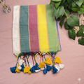 Vibrant Multicolored Striped Mul Cotton Saree with Playful Tassels