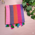Vibrant Multicolored Striped Mul Cotton Saree with Tassels