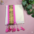 Elegant Off-White & Pink Mul Cotton Saree with Zari Border