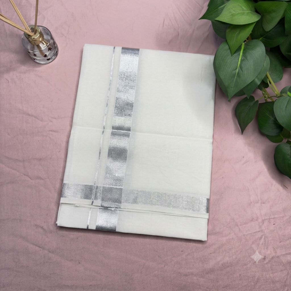 Premium Silver Border Traditional Dhoti for Men