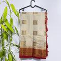 Elegant Off-White and Red Semi-Banarasi Saree with Contrast Border