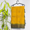 Vibrant Mustard Yellow Semi-Banarasi Saree with Contrast Border