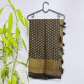 Elegant Black Semi-Banarasi Saree with Gold Zari Border
