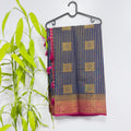 Elegant Navy Blue and Magenta Semi-Banarasi Saree
