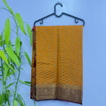 Mustard Semi Banarasi Saree with Maroon Border and Tussles