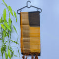 Elegant Black and Mustard Semi Jute Saree with Golden Zari Border