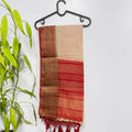 Elegant Cream and Red Semi Jute Saree with Golden Zari Border