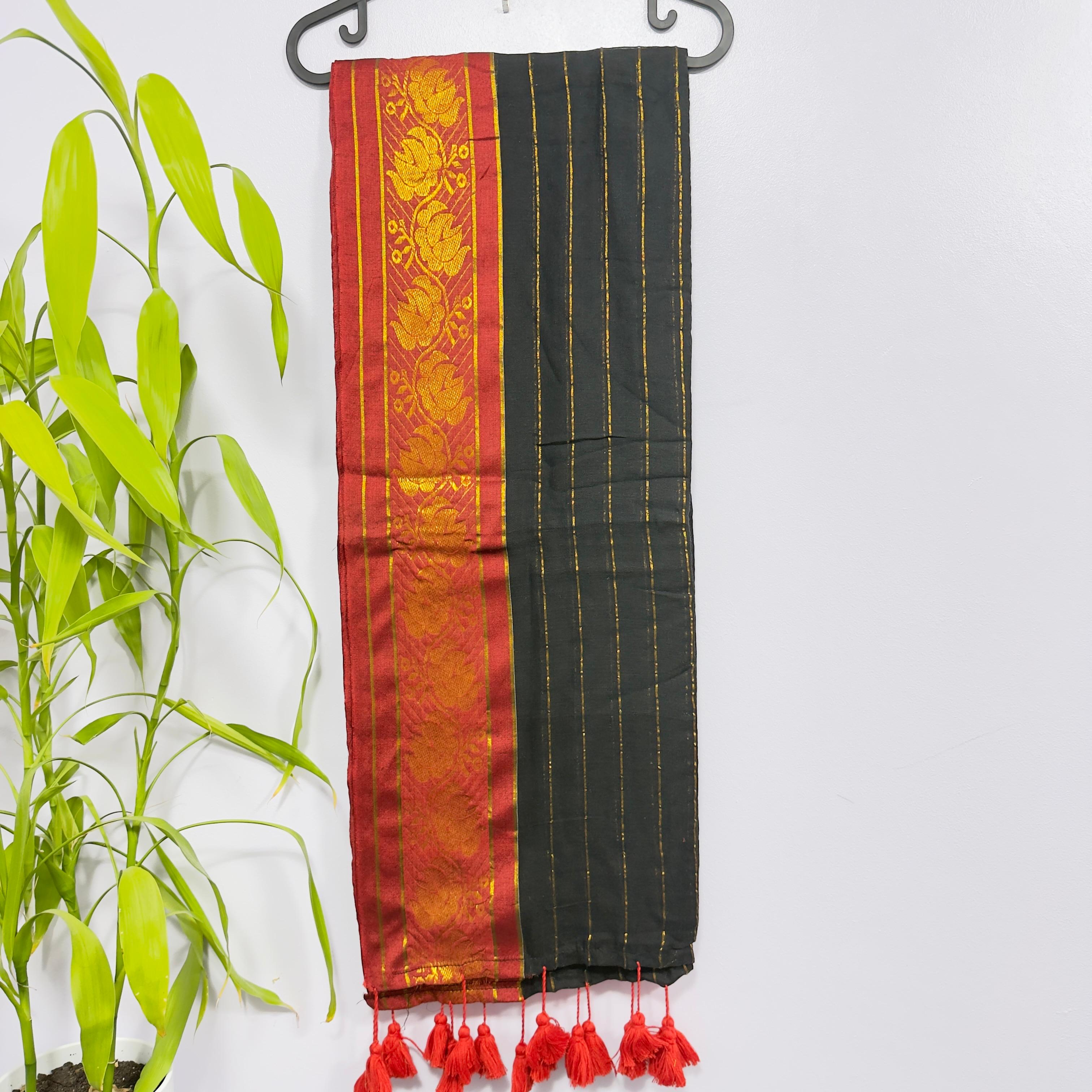 Elegant Black & Red Mulcotton Saree with Zari Border