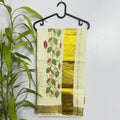 Elegant Hand-Embroidered Kerala Cotton Saree with Gold Zari Border