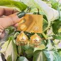 Gold-Plated Traditional Coin Jhumka Earrings with Pink Accents