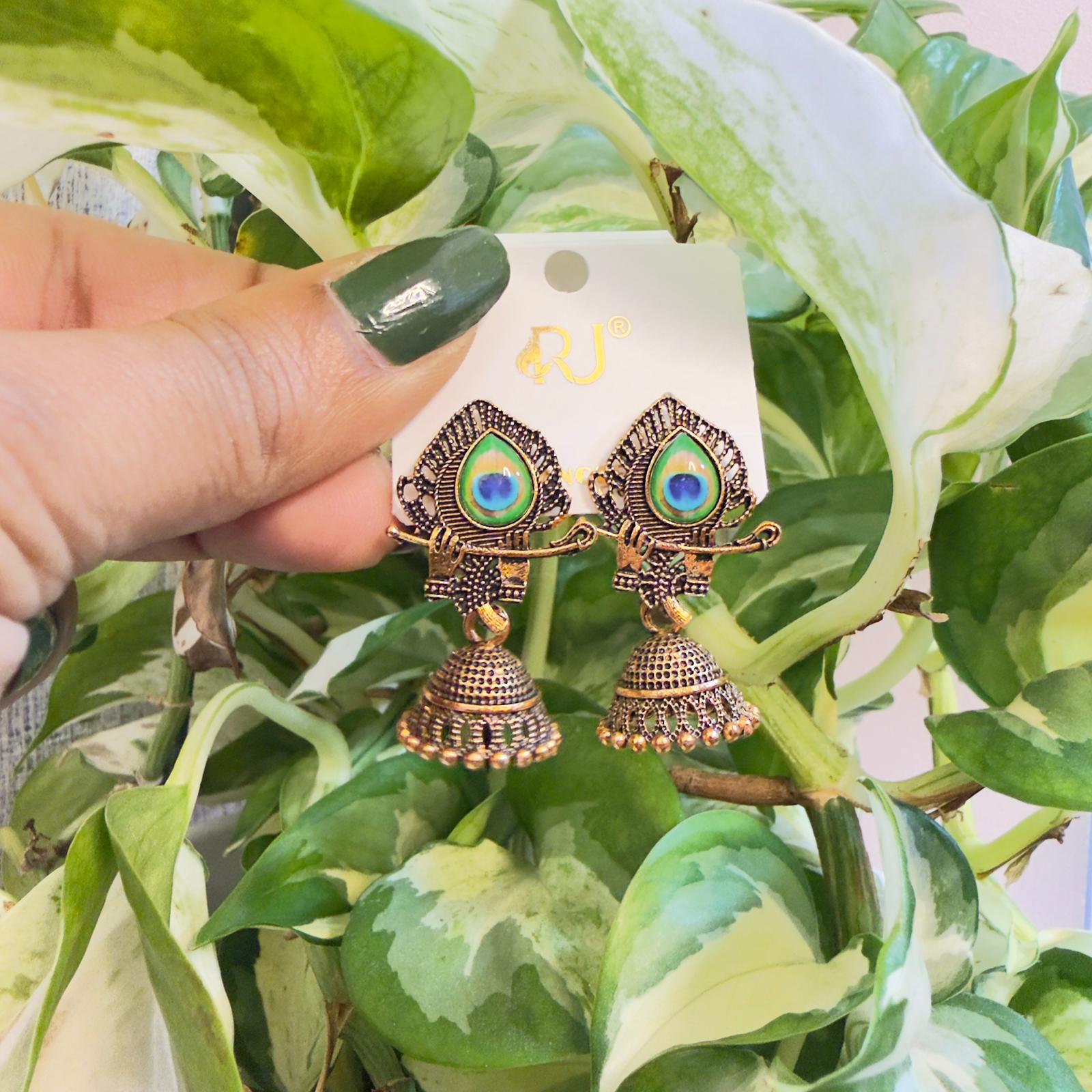 Ethnic Krishna Flute and Peacock Jhumkas