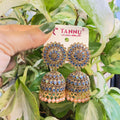 Ethnic Blue Stone-Studded Designer Jhumkas