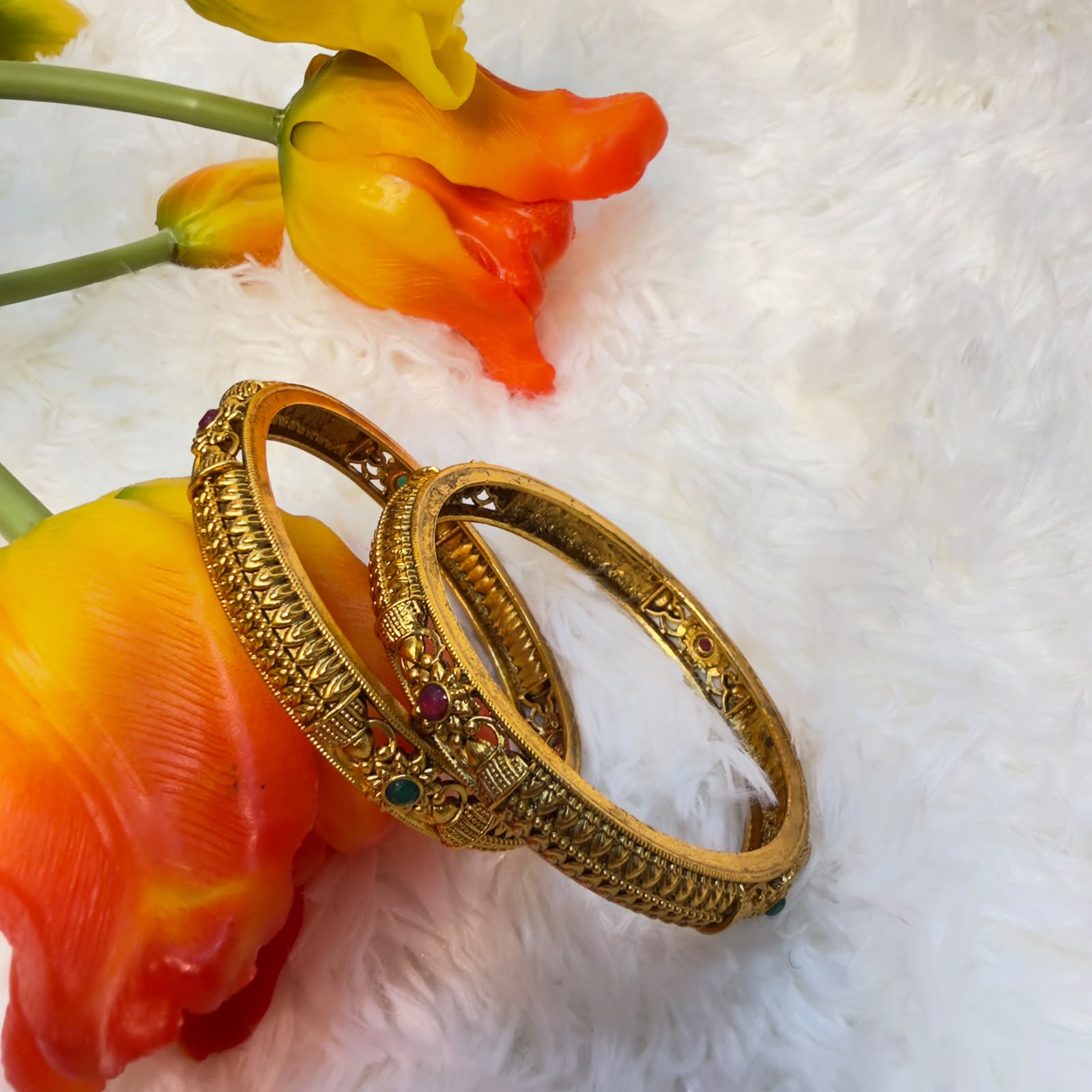 Ethnic Stone-Studded Gold Plated Bangles