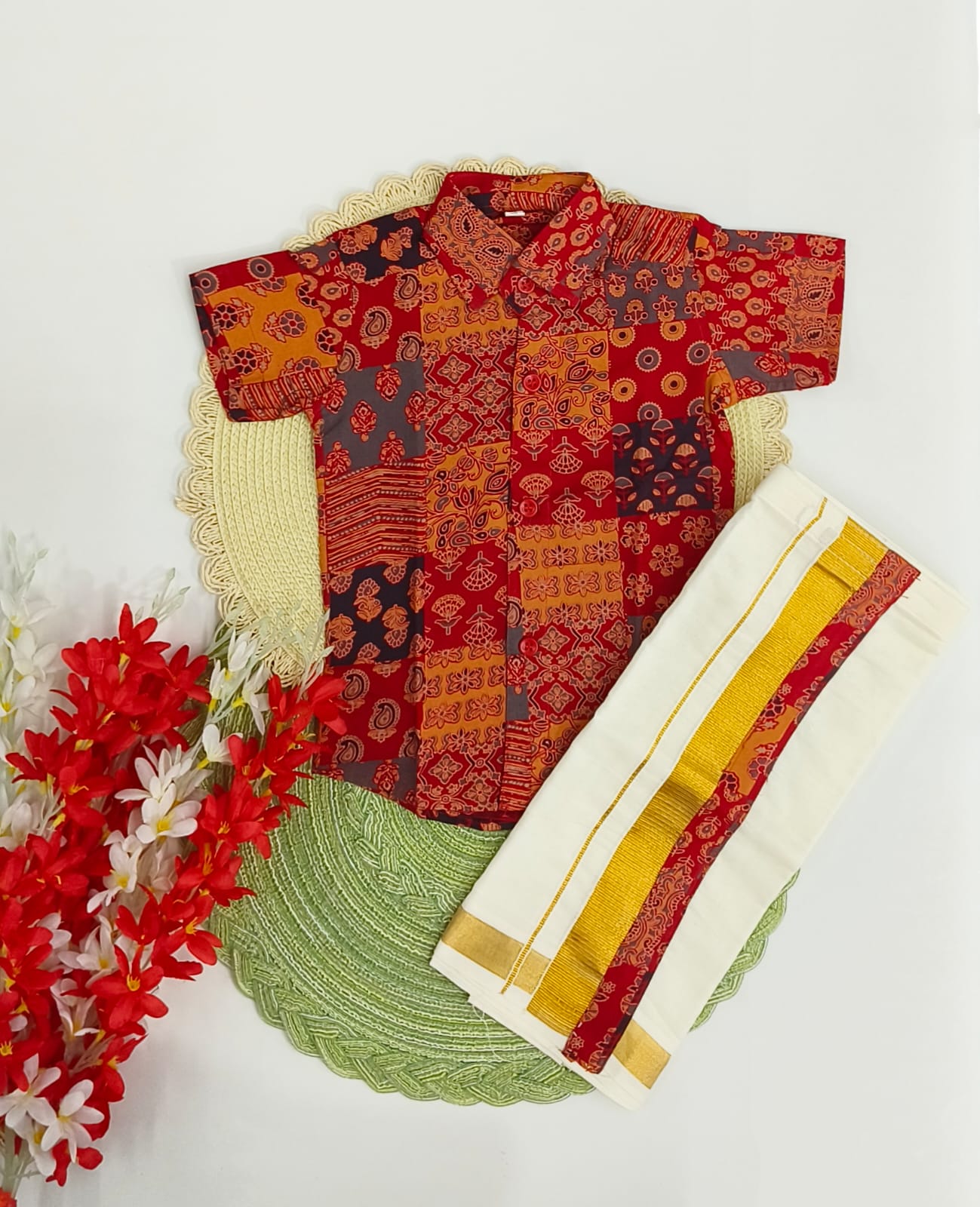 Boys' Traditional Printed Shirt and Dhoti Set