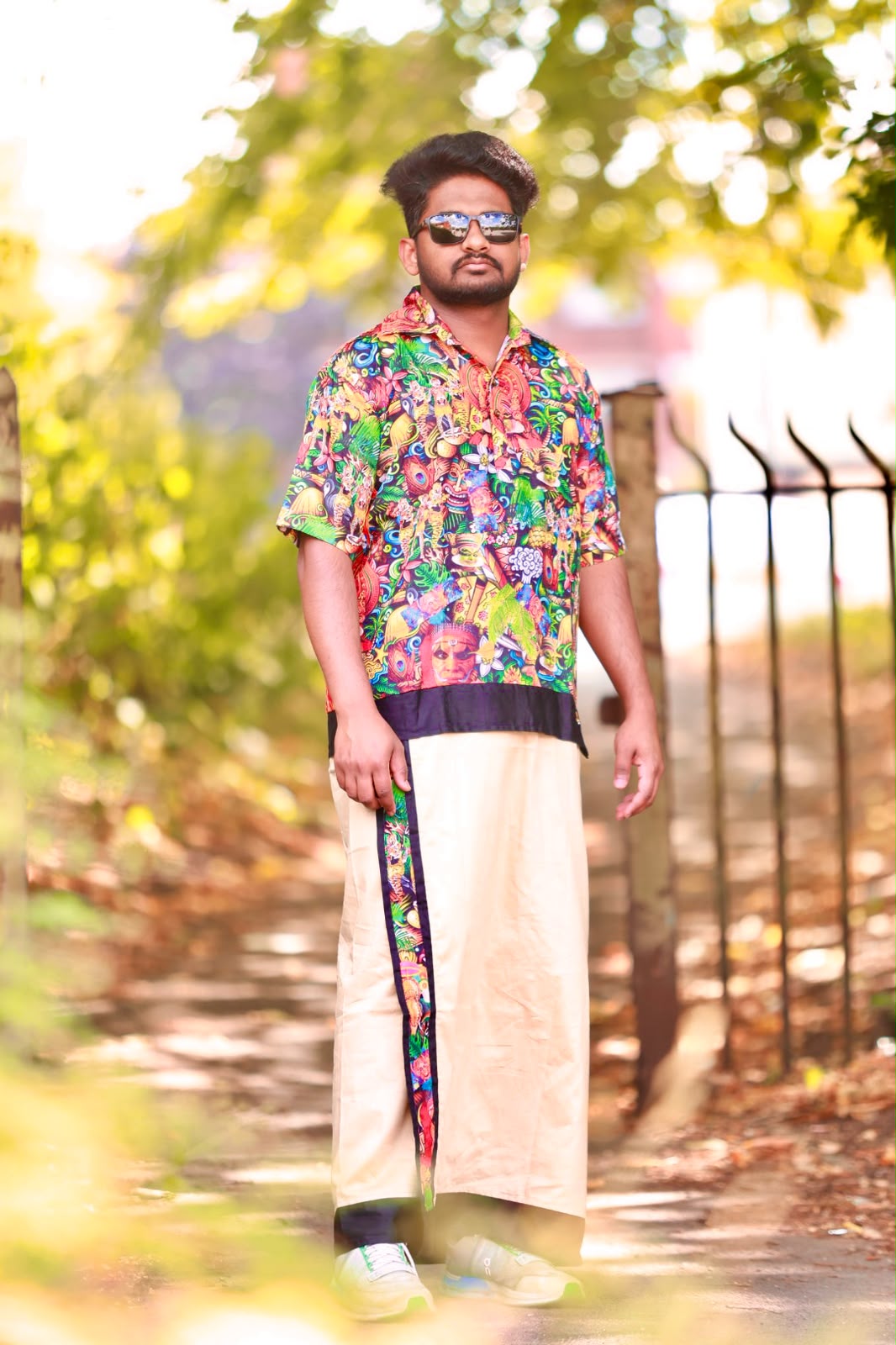 Kaishi Men's Multi-Color Printed Single-Piece Shirt and Dhoti Set